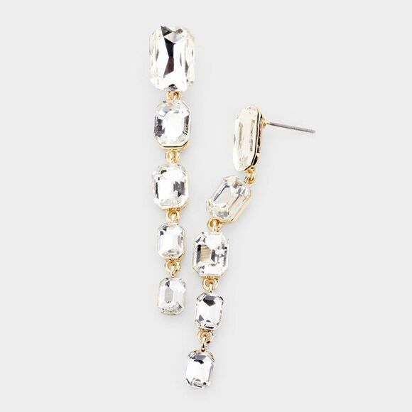 Clear Rectangle Crystal Link Evening Earrings - Picture 1 of 6